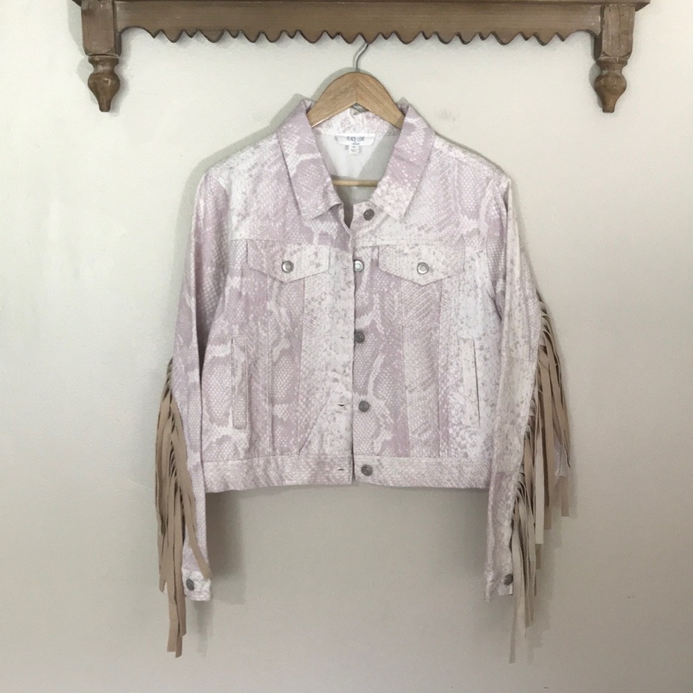 EUC‎ Peach Love Denim Fringe Jean Jacket. Medium